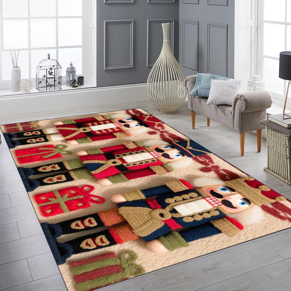 Personalized 3D Effect Christmas Area Rug, Custom 3D Printed Outdoor Indoor Decor, Santa Clause Christmas Carpet for Living Room, Kitchen, Bedroom, Washable Non-Slip Santa Rug (D11)