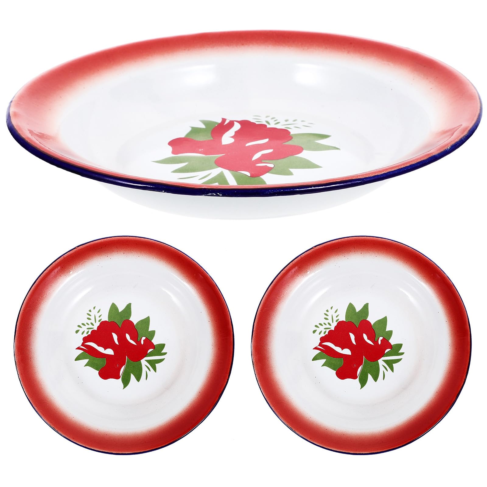 Assiettes émaillées rondes plates vintage pour service de table et décoration rétro cuisine