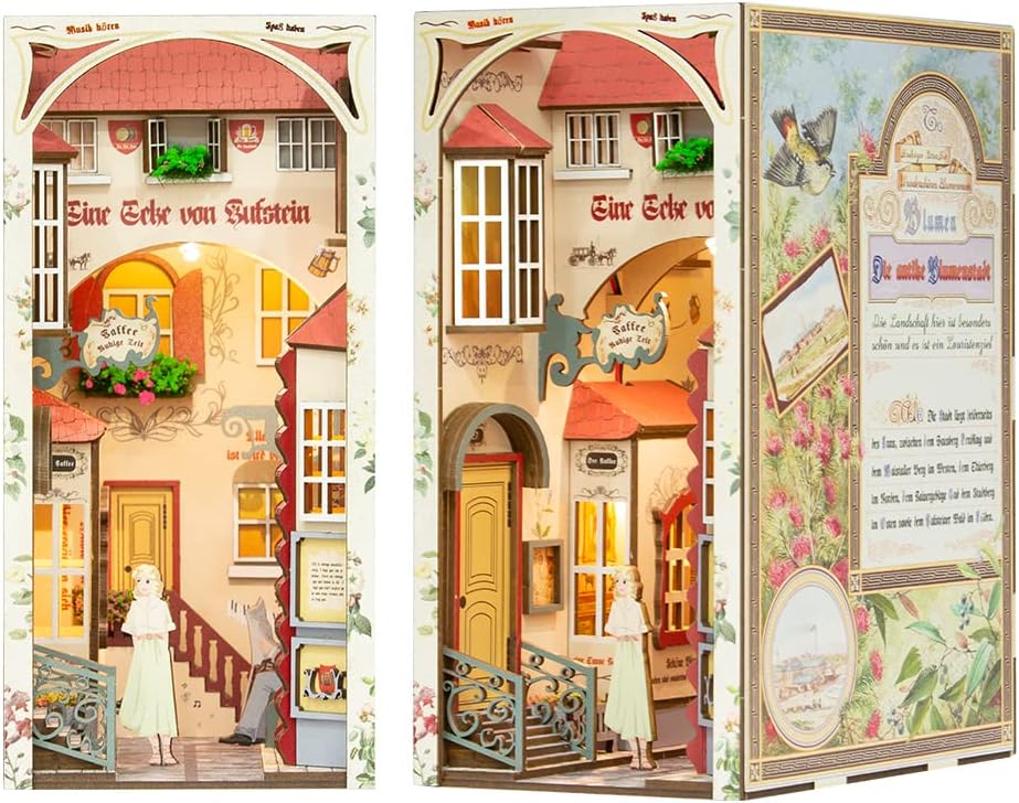 Book Nook Sunny Cafe – Kit Miniatura Casa Delle Bambole In Legno 3D, Con Luci LED, Per Libreria, Regalo Creativo Per Ragazze E Donne