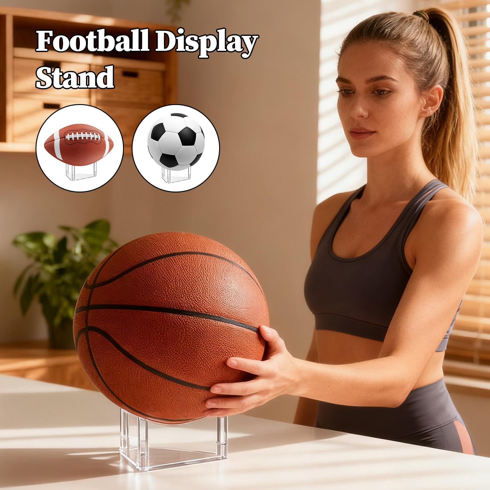 Supporto per pallacanestro, in acrilico, espositore per palloni, per casa, palestra, camera da letto, tavolo, sport, calcio