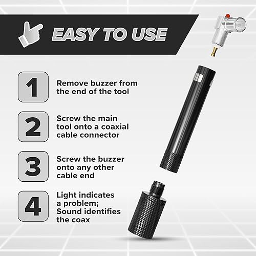 Miniatura 6 de Probador de continuidad de bolsillo coaxial (coaxial) (trazador) con tóner de voltaje (sonido) y paquete de conectores de barril, para prueba,