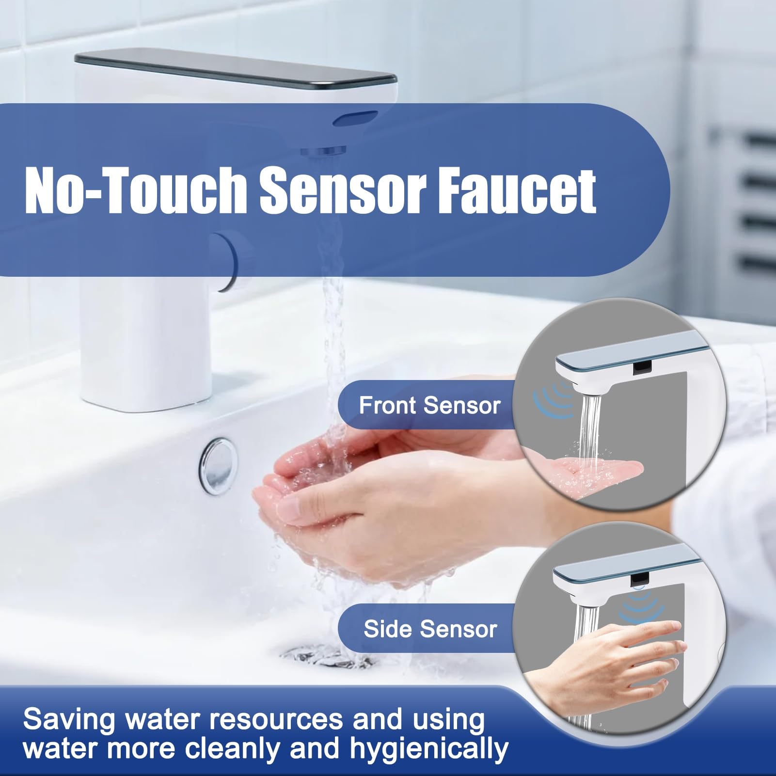 Gugxiom Rubinetto per Bagno Senza Contatto, Rubinetto Automatico con Sensore, Display Digitale, Miscelatore Acqua Calda e Fredda, Cartuccia in Ceramica, Rubinetto per Bagni, Cucine, Gabinetti (Bianco)