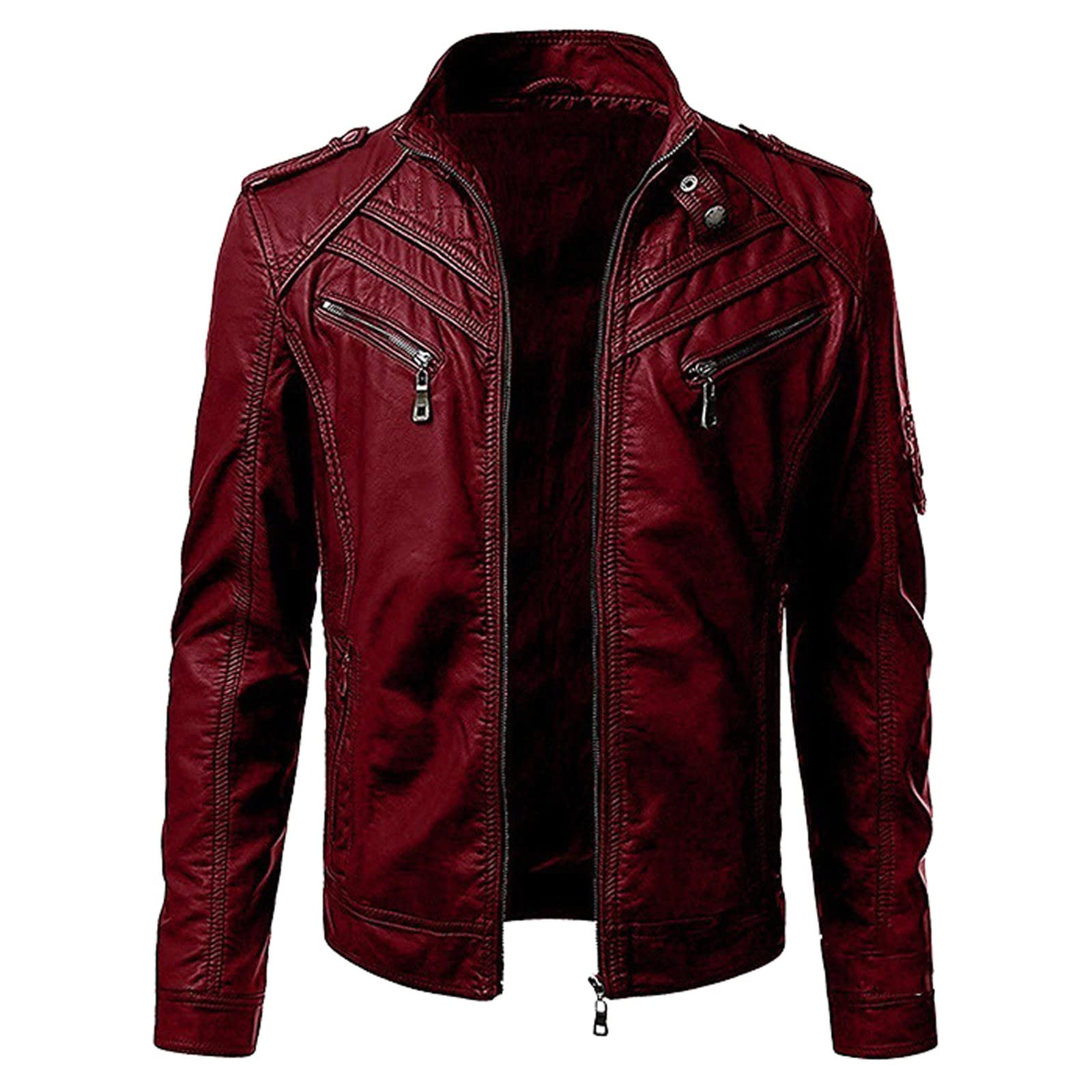 Fleecejacke Langarm Outdoor Jacken Für Herren Herren Winter Casual Solid Coat Einfache Sport Reißverschluss Mantel Tasche Baseball Kleidung Fliegende Jacke Business Casual BaseballJacken (Wine, XXL)