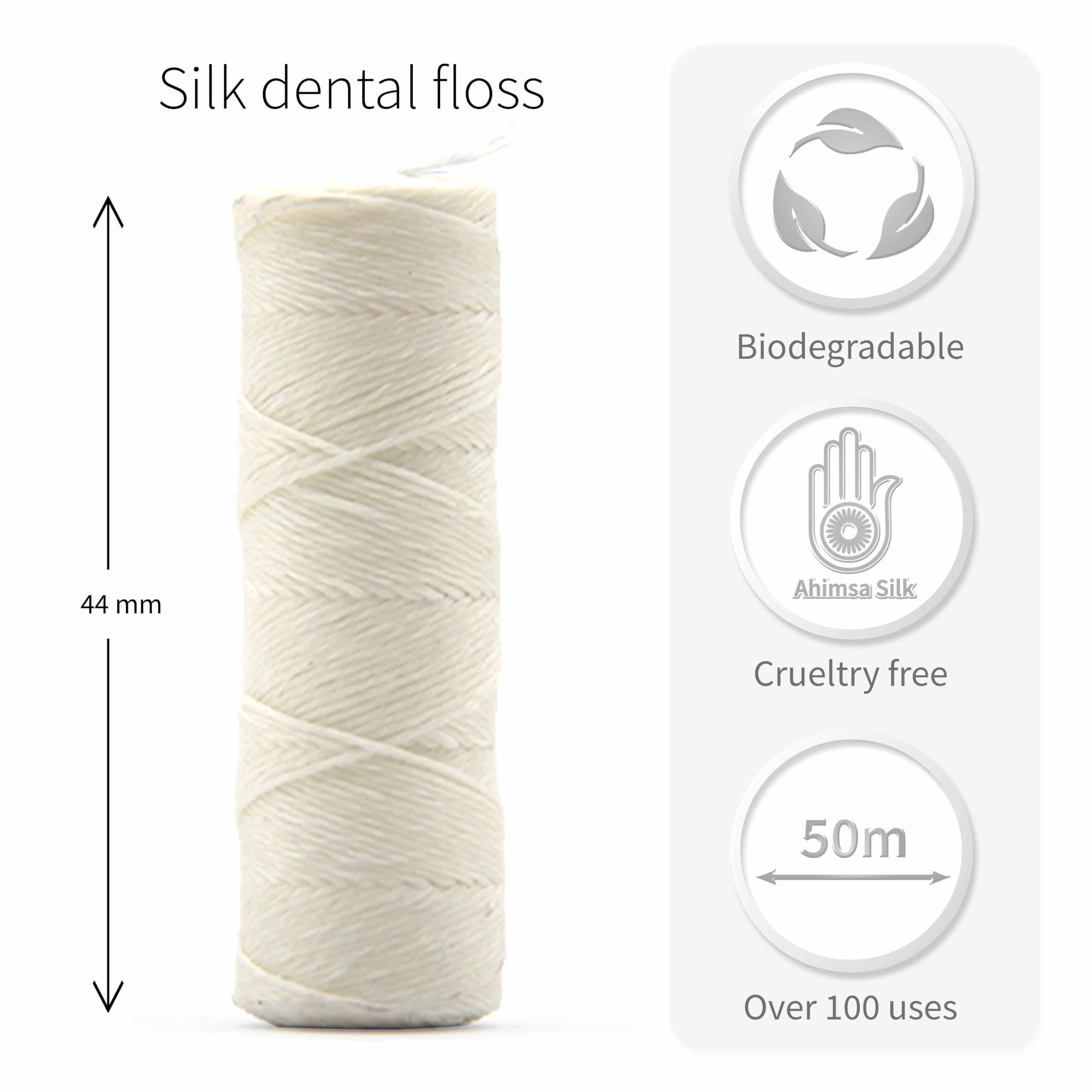 Bambaw Ekologiczna nić dentystyczna, Wosk Candelilla bez plastiku, miętowy, biały, 50 m