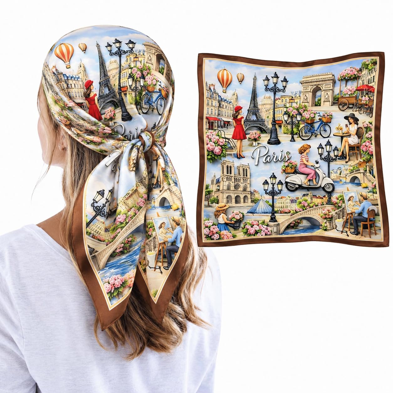 Silk Head Scarf For Women, Square Hair Wrap Bandana Silk Feel Printed Fashion Scarf for Hair Styling, Head Wrap, Neck & Travel Accessories (Paris Theme) (Size - 27 x 27 Inch)-image-40