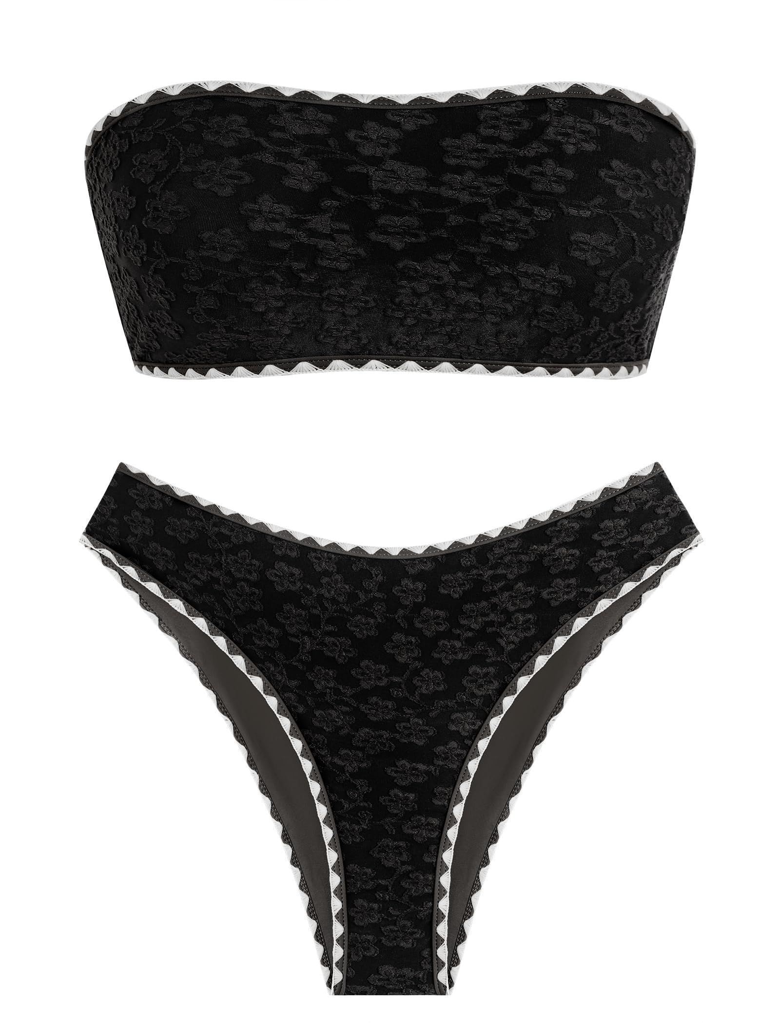 ZAFUL Women's High Cut Bandeau Bikini Set Strapless 2 Pieces Bathing Suit | Solid Color Swimsuit High-waisted Bikini Set