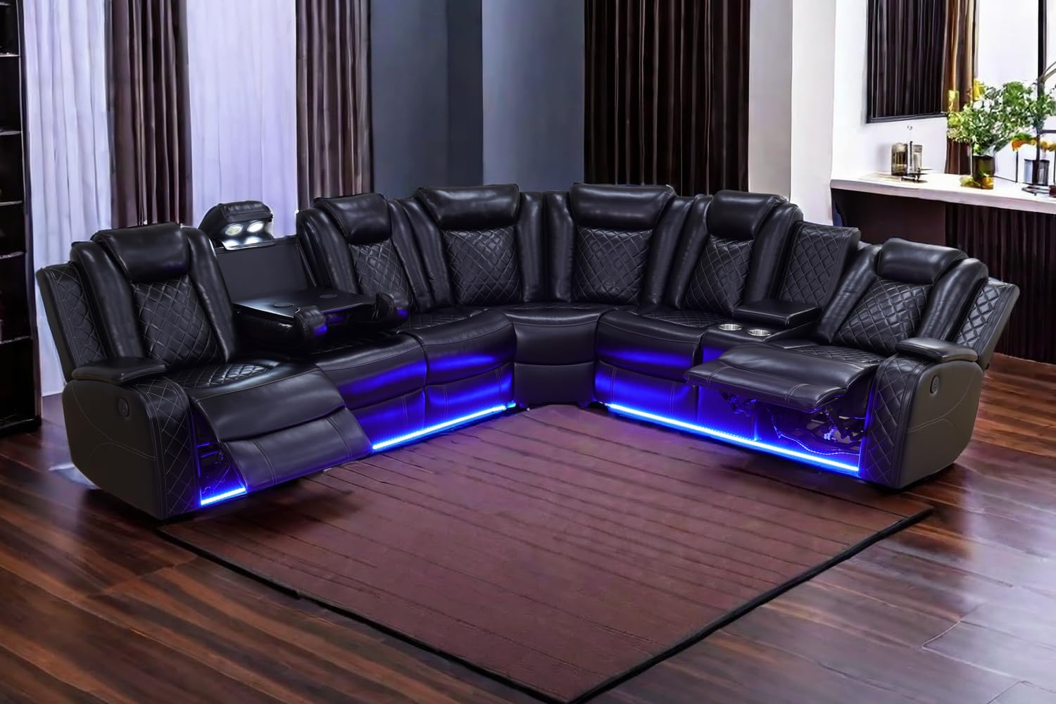 A Ainehome Living Room Set Sectional Couches with USB Ports for Living Room, Power Leather Reclining Corner Sectionals Sofa Couch Sets LED Electric Theater Recliners for Living Room(Black)