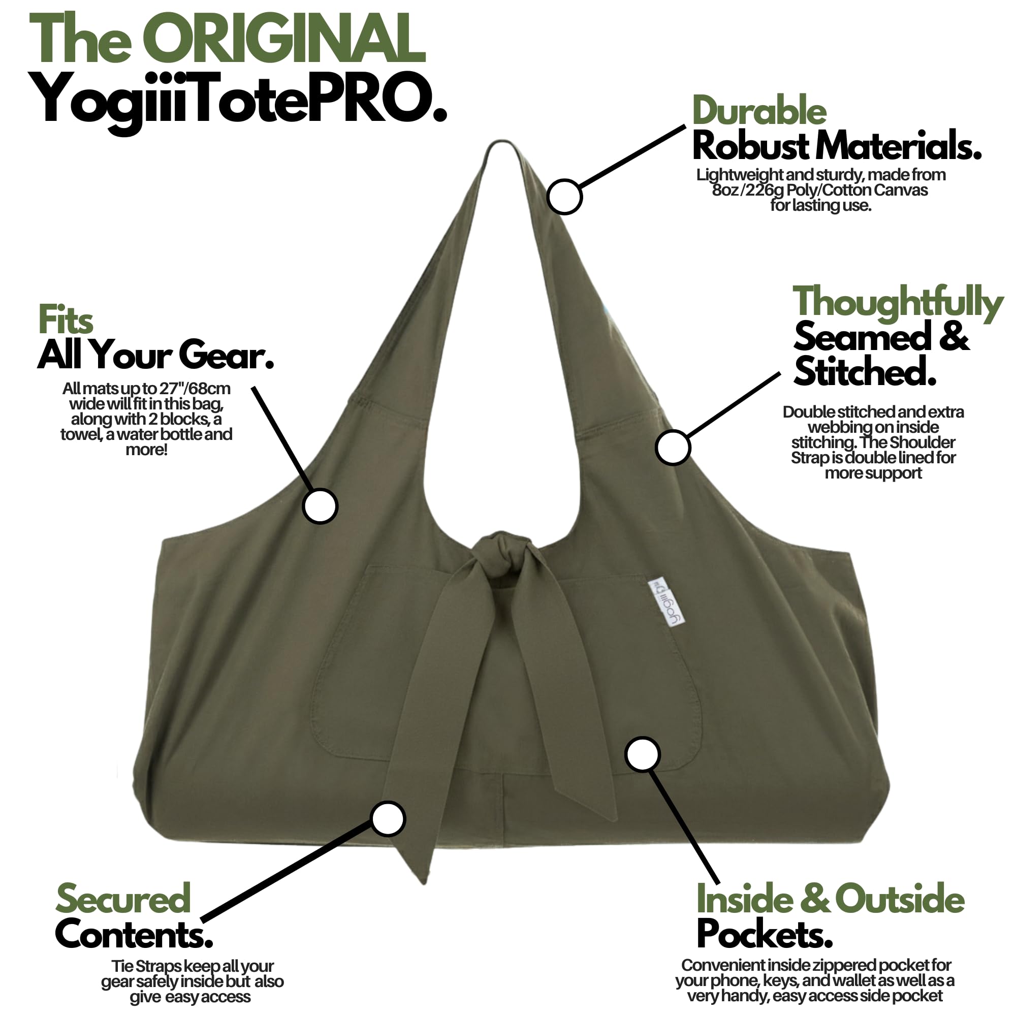 Yogiii Bolsa grande para Esterilla de Yoga, Bolsa grande para Esterilla de Yoga con Bolsillo Lateral
