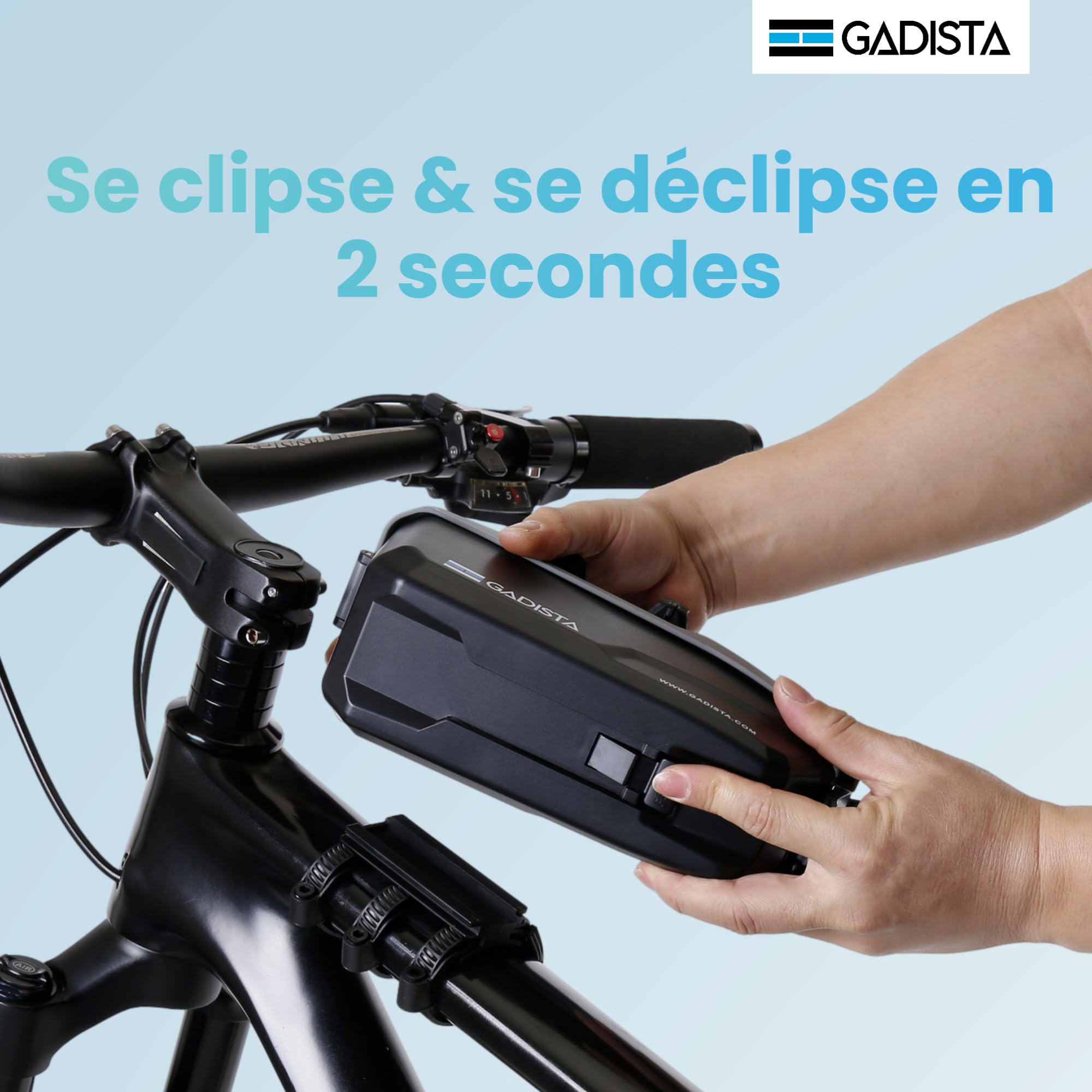 GADISTA France, Sacoche Velo Cadre Etanche pour Telephone Tactile 6.8" VTT, Cadeau Homme Noel, Accessoire Velo Indispensable (Téléphone Externe + Rangement séparé)