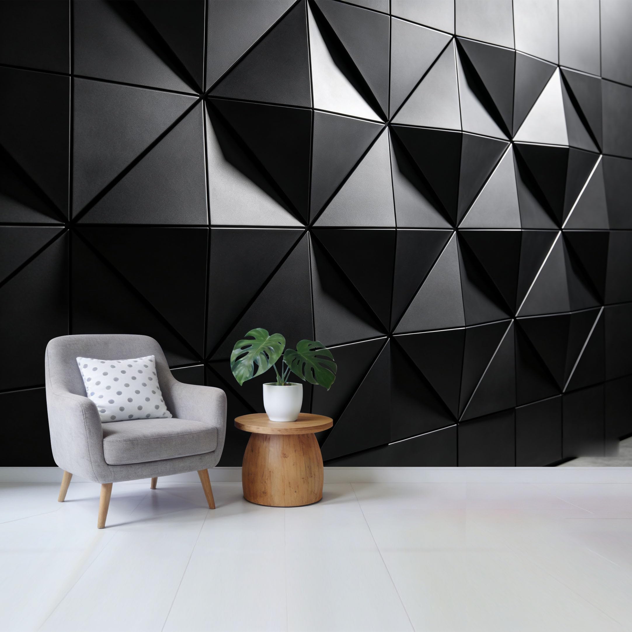 Qzlithotic Yq2605250240 Custom Size Wall Mural Black Geometric 3D Triangle Pattern Modern Minimalist Industrial Style Selfadhesive Wall Fabric Removable Wallpaper For Home Office Decor