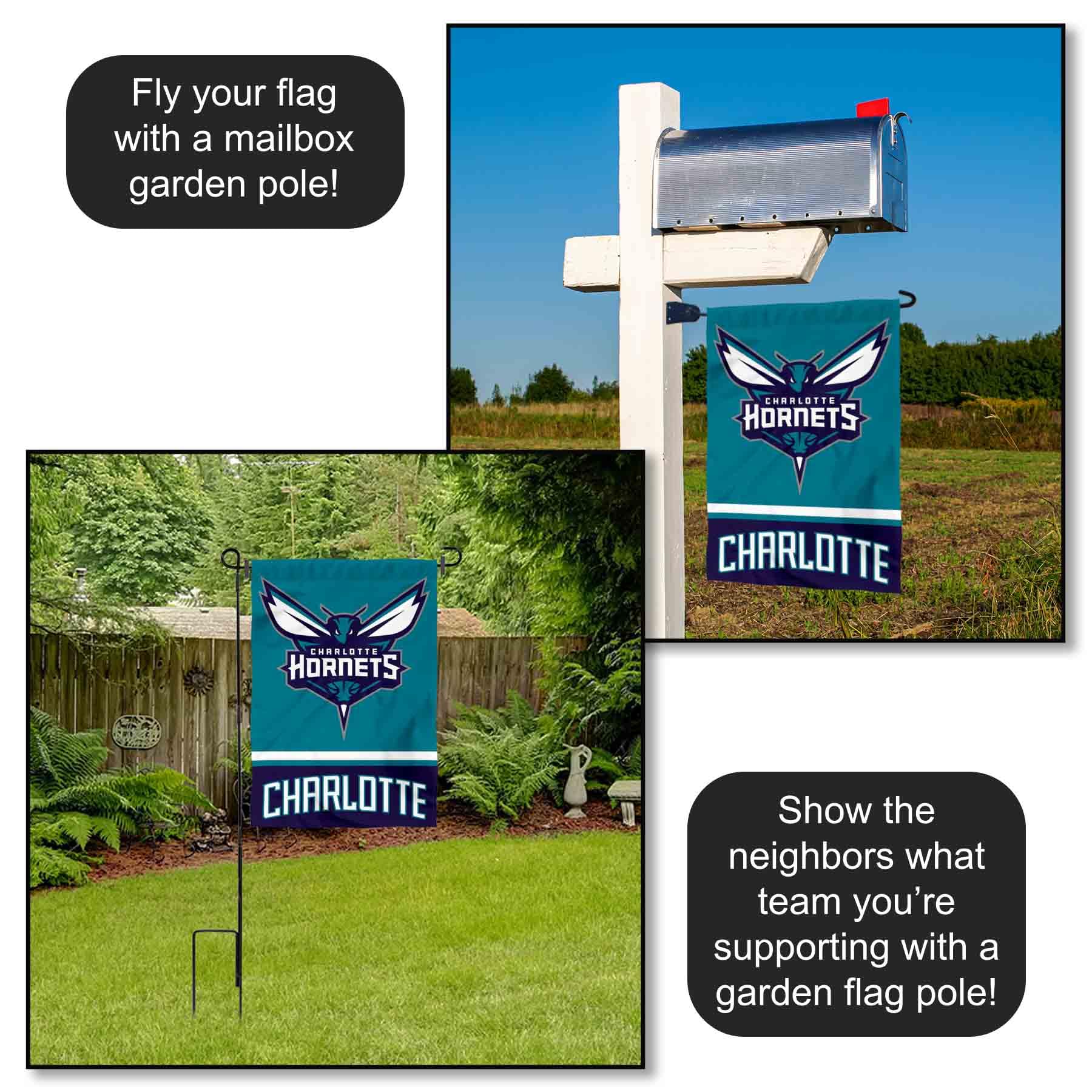 WinCraft Bandiera Da Giardino Charlotte Hornets – 31,8x45,7 Cm Con Supporto In Acciaio – Per Cortile E Ingresso - 4