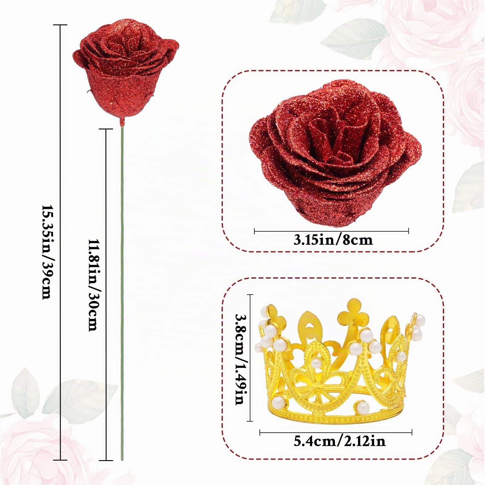 Waipfaru Glitzerrosenstrauß, DIY-Kunstblumenstrauß, Geschenk für Frauen & Mutter, zum Valentinstag, Muttertag, Jahrestag & Abschlussfeier, rote Rosen, 36 Stück
