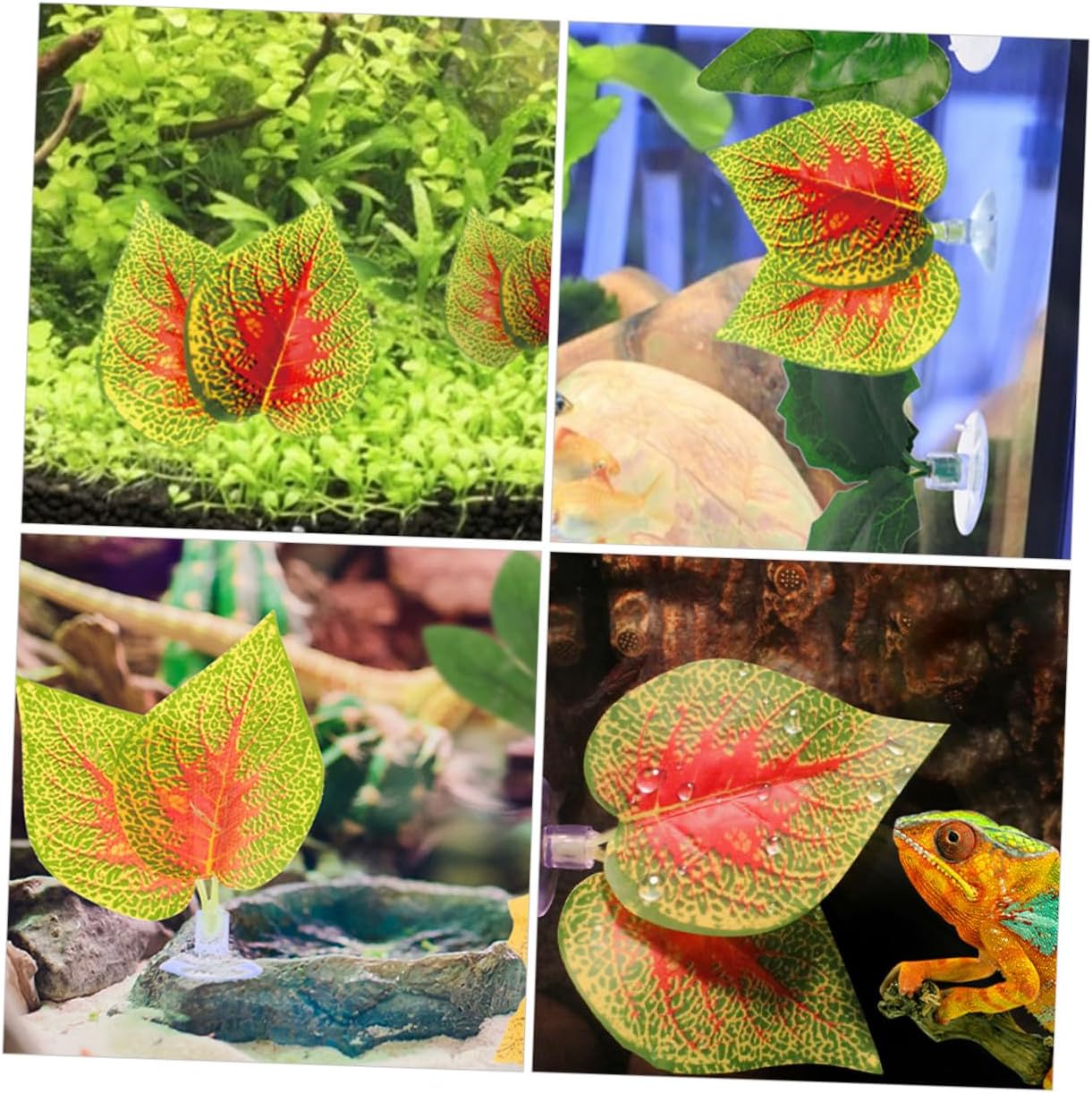 DECHOUS 4pcs Aquarium Fake Plant Decor with Suction Cups, Lifelike Purple Perilla Leaves for Fish Tank Landscaping, Artificial Plastic Aquarium Plant Ornament for Betta and Freshwater