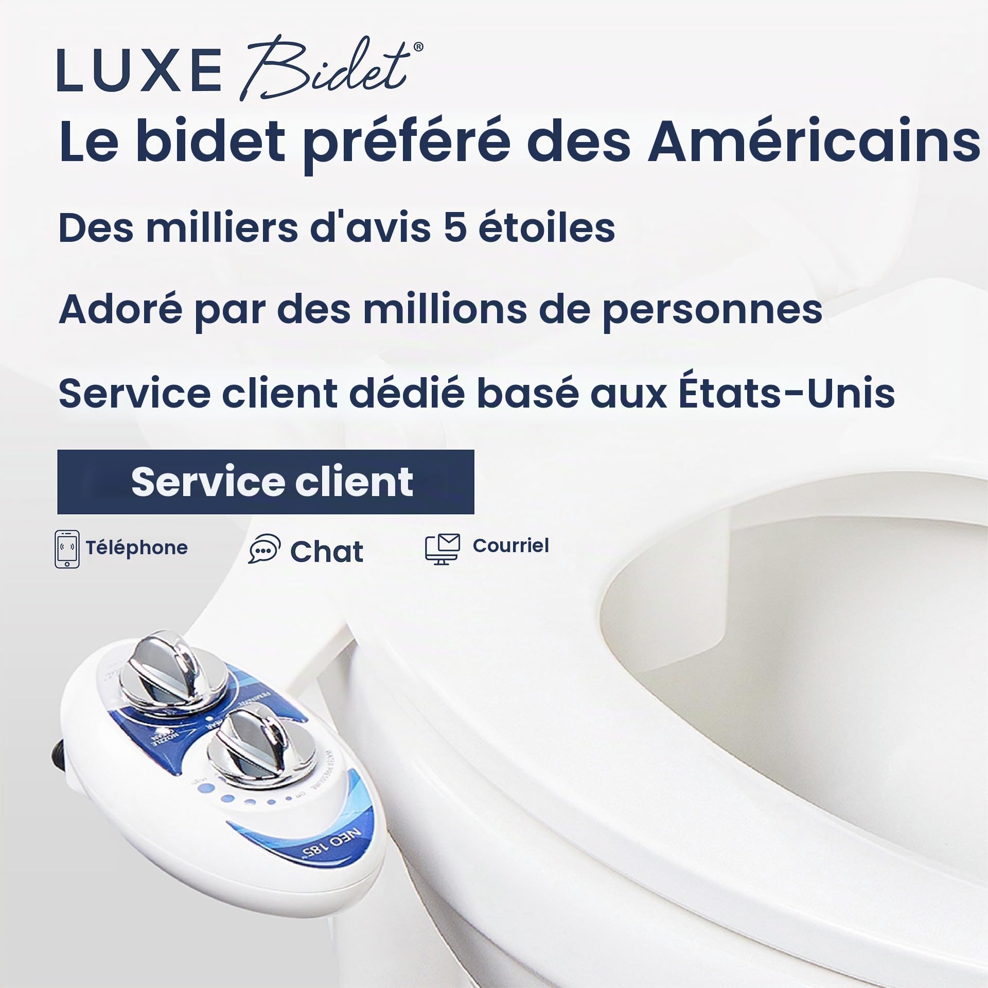 Luxe Bidet Neo 185 – Self double Brosse de nettoyage – Eau Douce non électrique mécanique Bidet WC Attachment (Bleu et blanc)