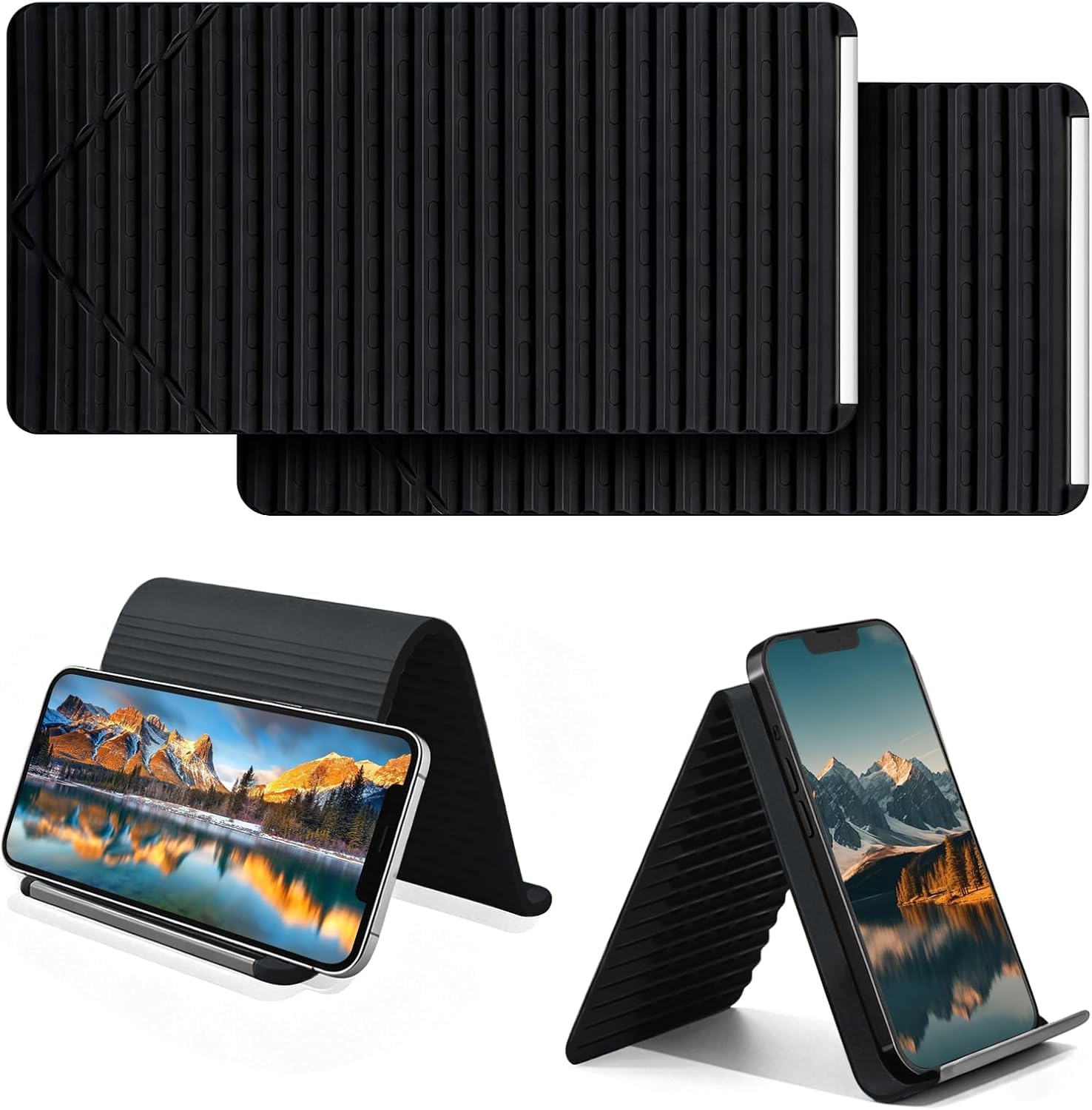 Flexible Silicone Phone Stand, Multi-Angle Adjustable Cell Phone Holder, Portable Phone Stand for Desk, Compatible with iPhone, iPad, Tablet, Laptop, for Home, Office, Gaming (2 Black)-image-37
