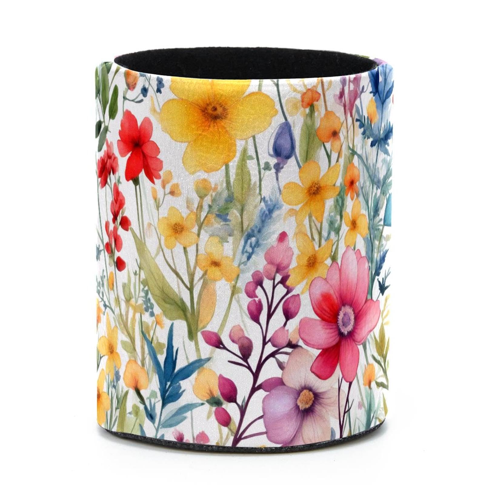 VAPOKF Round Pencil Holders for Desk, Flowers Watercolor Pen Holders Pen Pot Makeup Brushes Storage Desktop Stationery Supplies Organiser for Home Office