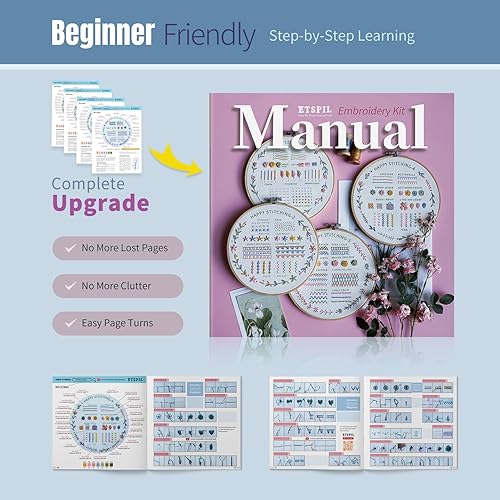 Miniatura 5 de ETSPIL Kit de bordado para principiantes para adultos y adolescentes  33 puntadas, patrones de plantas y coronas estampadas, aro, hilos y