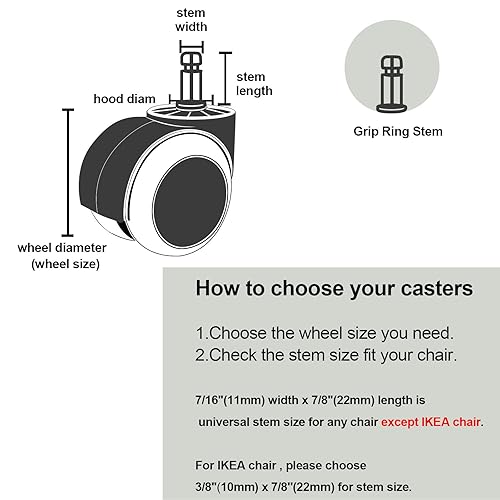 Miniatura 8 de Paquete de 5 ruedas PChero para silla de oficina con tamaño estándar universal de 0433in de diámetro y longitud de vástago de 043 pulgadas x 086