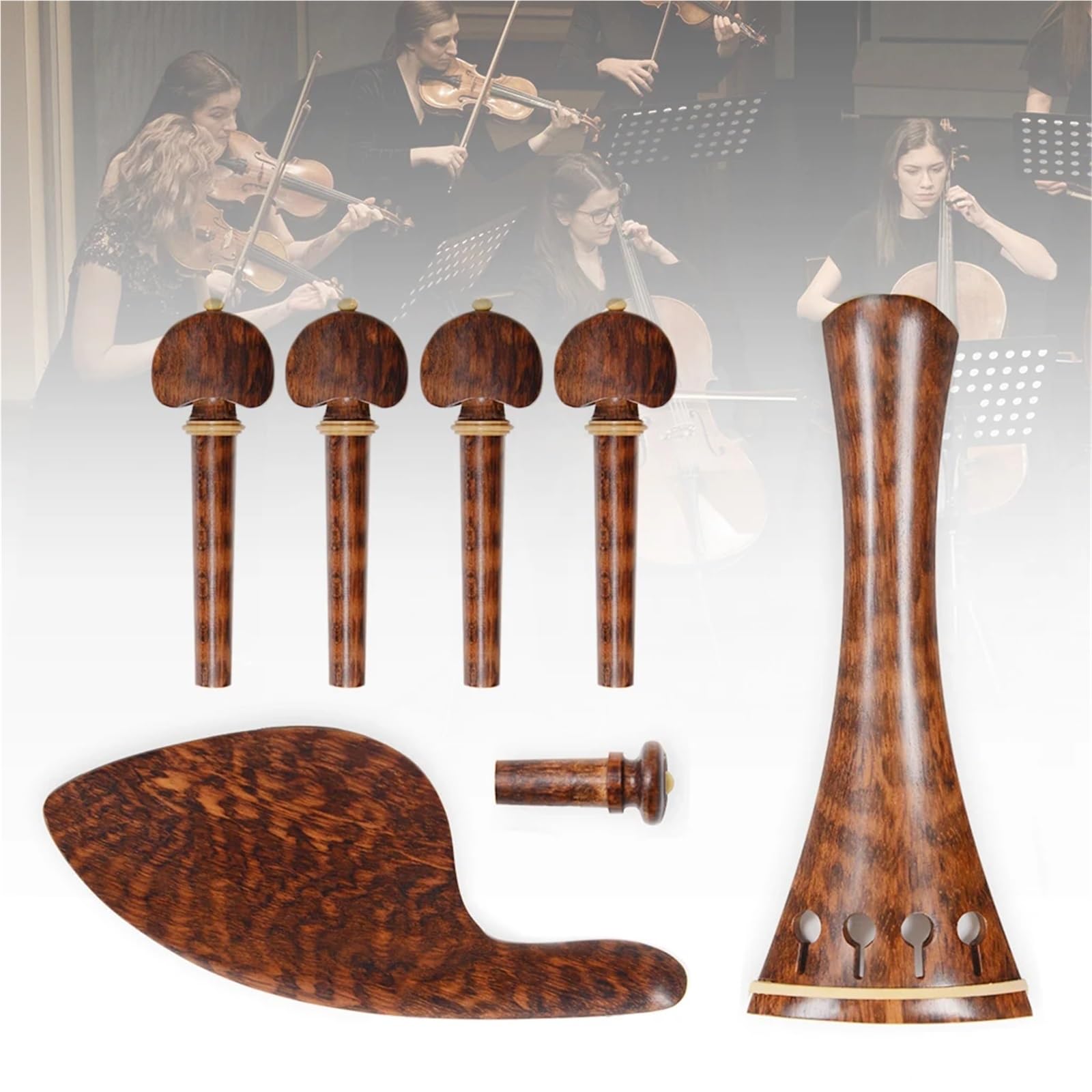 Cheville Violon Accessoires for violon 4/4 en bois d'amourette, pièces de fixation, cordier, chevilles d'accordage, piquets, mentonnière, ensemble de supports de menton(Style 1 SET)