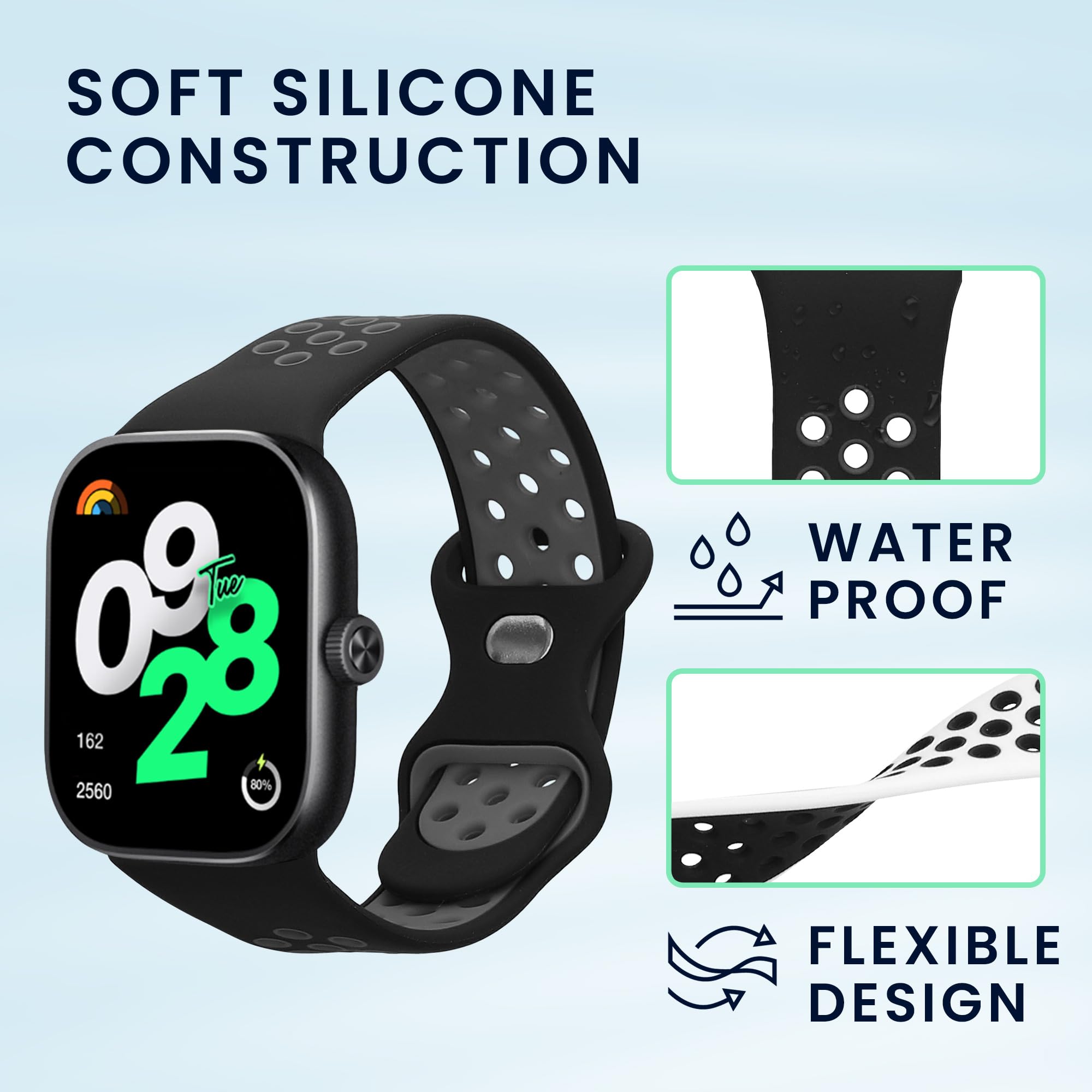 kwmobile 2x Straps for Xiaomi Redmi Watch 4 Watch Strap, Silicone Replacement Watch Strap Set - Image 4