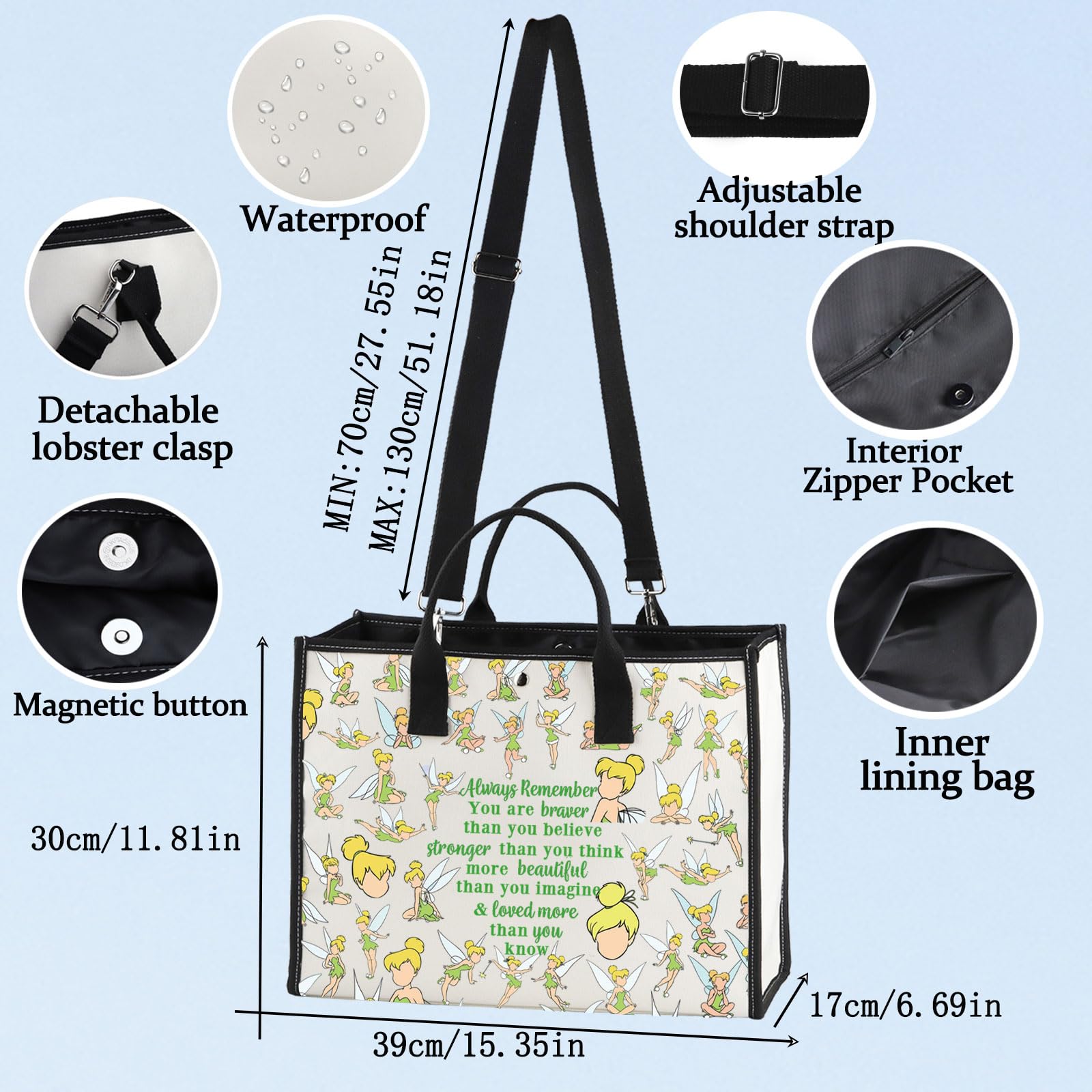 LEVLO Fairy Tale Cosmetic Make Up Bag Pixie Fans Inspired Gift You Are Braver Stronger Smarter Than You Think Makeup Zipper Pouch Bag for Women Girls Always Tinker LT - Image 2