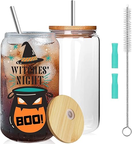 Miniatura 1 de AQUAPHILE Vasos de vidrio para sublimación, lata de vidrio de sublimación de 16 onzas con tapas y pajitas de bambú, vasos reutilizables de boca