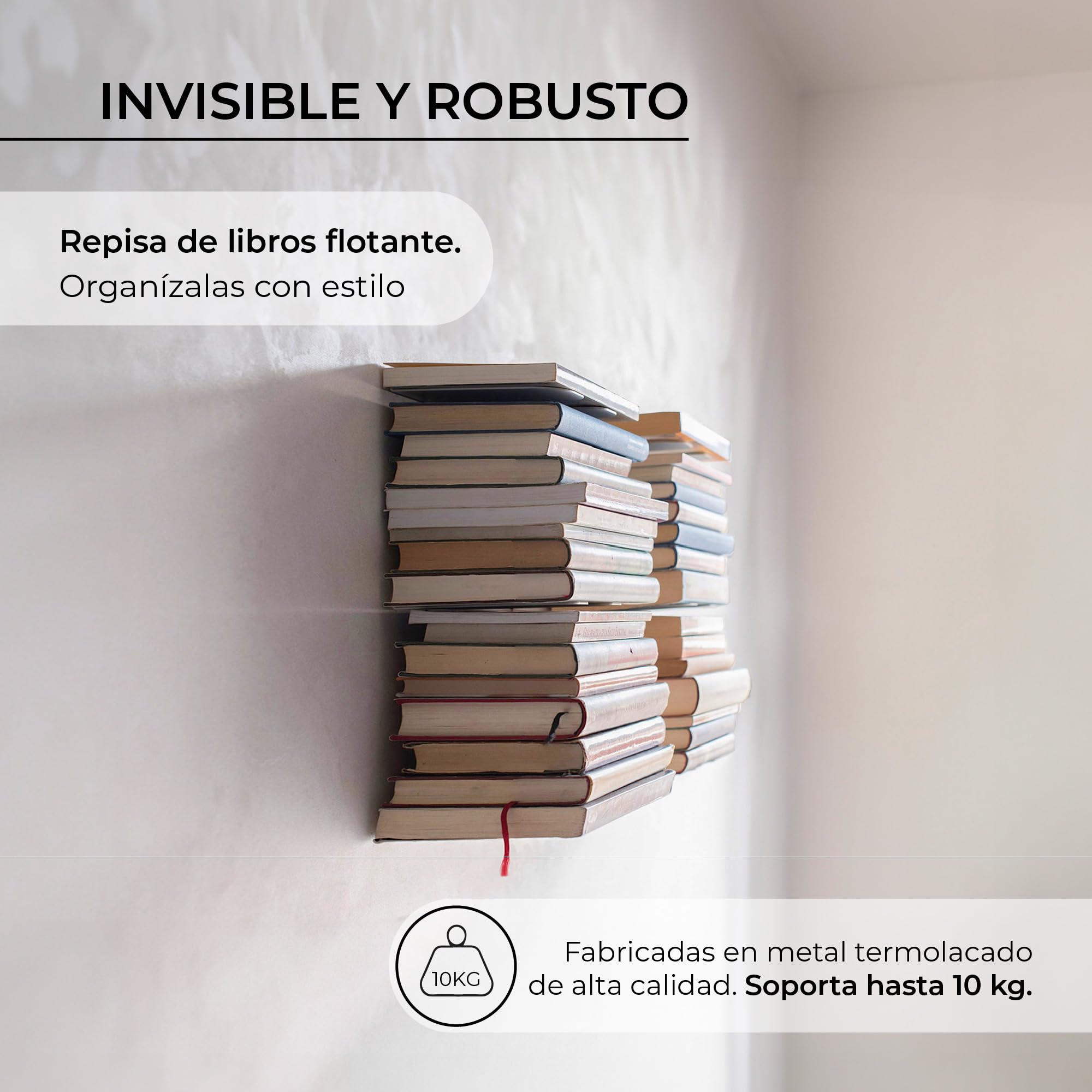 MILUKA Libreria Estanteria Pared Libros 35 cm, Pack 2 Columnas en Vertical | Libreria modular Invisible, 6 Estantes, Estantería Flotante para Libros en metal blanco, Librero pared moderno, biblioteca