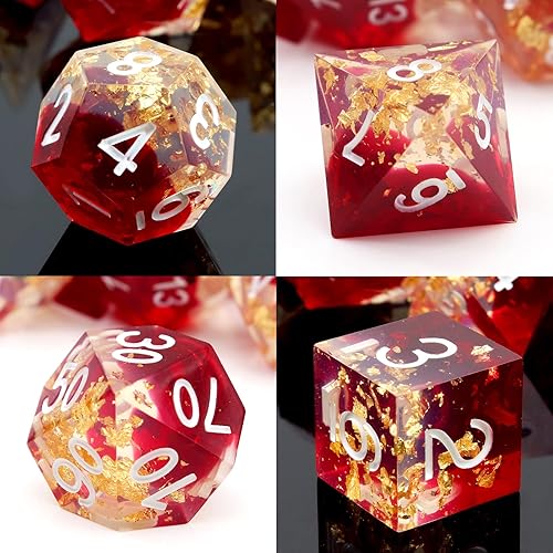 Miniatura 9 de DND - Juego de dados con bordes afilados, 7 piezas de dados DND de resina azul y negra, dados poliédricos D&D con estuche de dados para juegos de