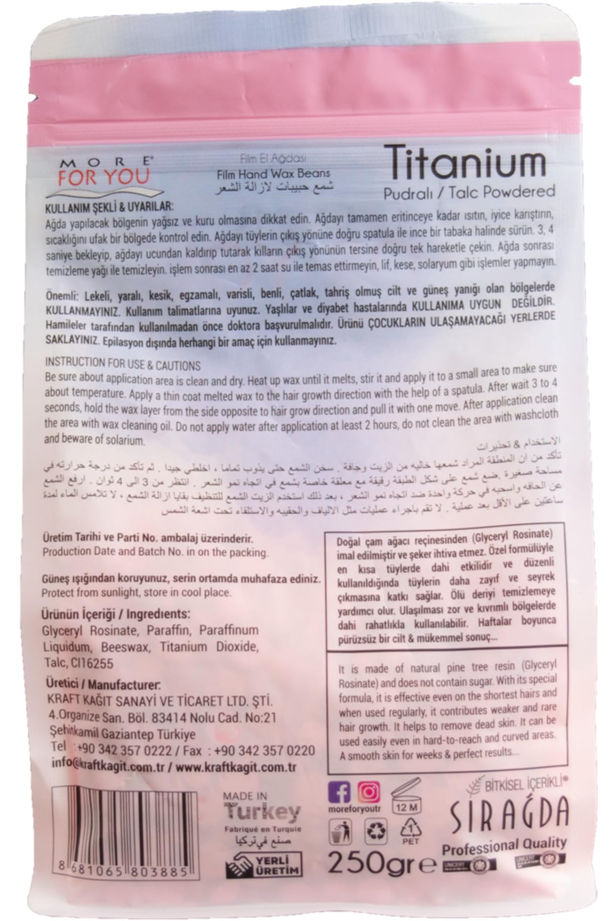 Film Hand Wax Beans Titanium 250gr - Heißwachs Warmwachs Haarentfernung Hot Wax Sir Agda Enthaarungswax
