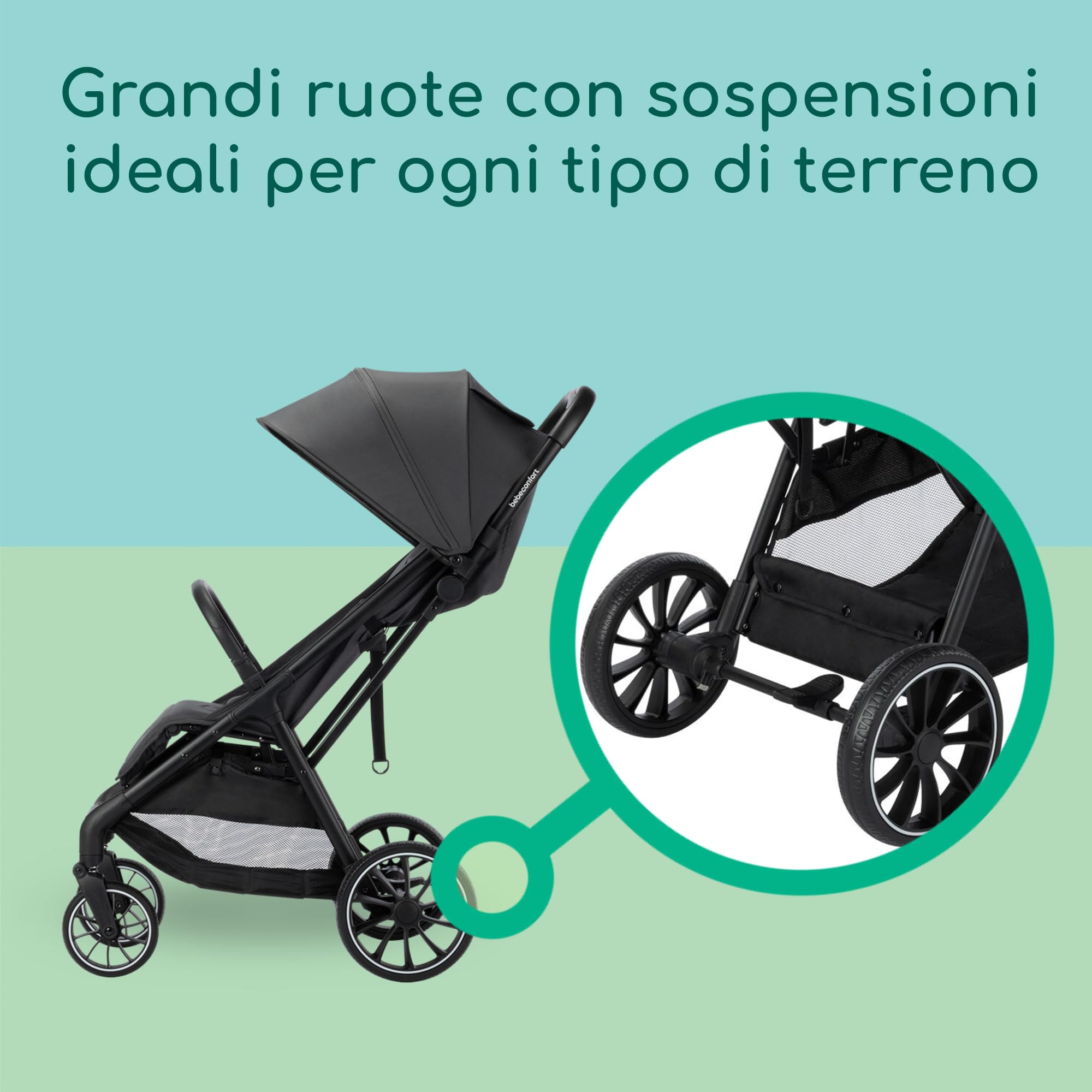 Bebeconfort Artic, Passeggino Reclinabile, 0-22 kg, Mineral Graphite | Passeggino Compatto e Confortevole, 0-4 Anni, Ruote All-Terrain Antiforatura, Chiusura a Una Mano, Ampio Cestello da 5kg