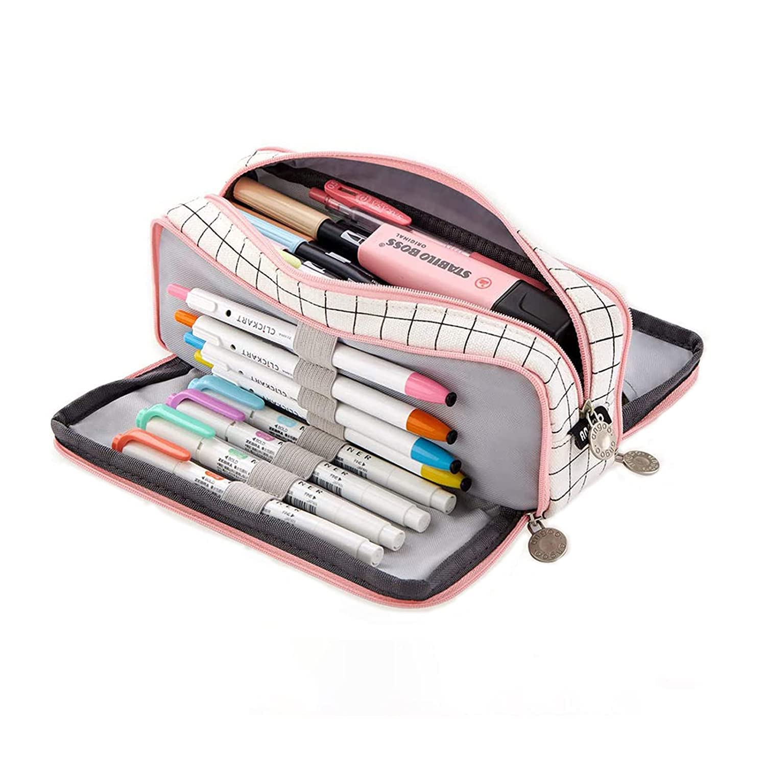 TREXEE Large Capacity Zipper Pencil Pouch Pencil Box Canvas Cotton Linen Pencil Pouch for Multipurpose Use, Pencil Pouches for Exam, Makeup Bag Stationery Bag (White & Black Grid) (B0B7GV66Q7) Amazon Price History, Amazon Price Tracker