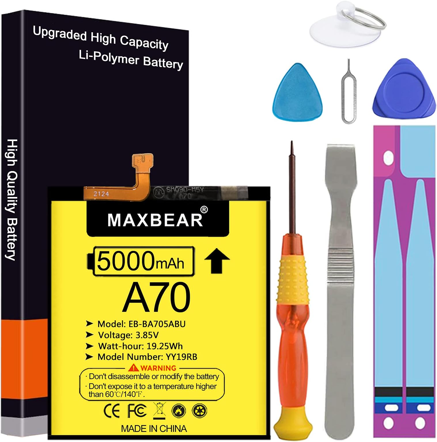 Galaxy A70 Battery, (Upgraded) 5000mAh 3.85V Li-Polymer Replacement Battery EB-BA705ABU for Samsung Galaxy A70 A705 SM-A705F with Repair Tool Kit