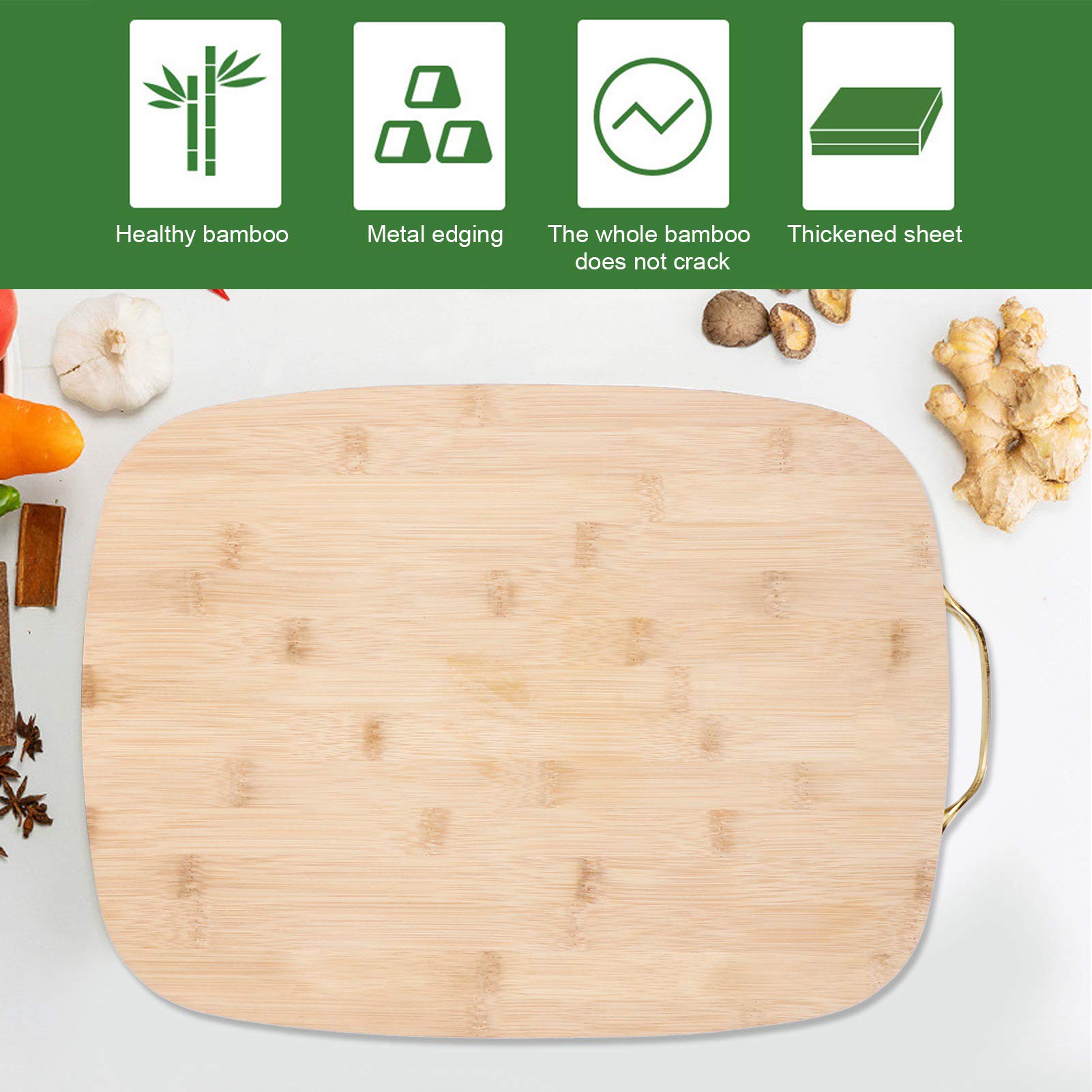 Cocoarm Tagliere in bambù Tagliere 40 X 30 X 3,4 Cm con Manico in Metallo Rettangolare Spesso per Impasti in Preparazione di Carne Pane Verdure Cuochi Domestici