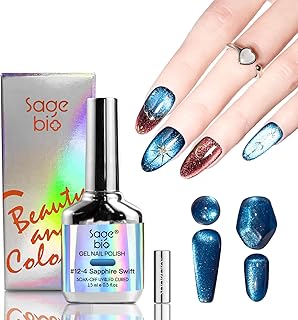 SAGEBIO Cat Eye Gel Nail Polish with Magnet Stick, 15ml Holographic Magnetic Gel for DIY Nail Art, Long-Lasting & Safe Formula, Sapphire Swift