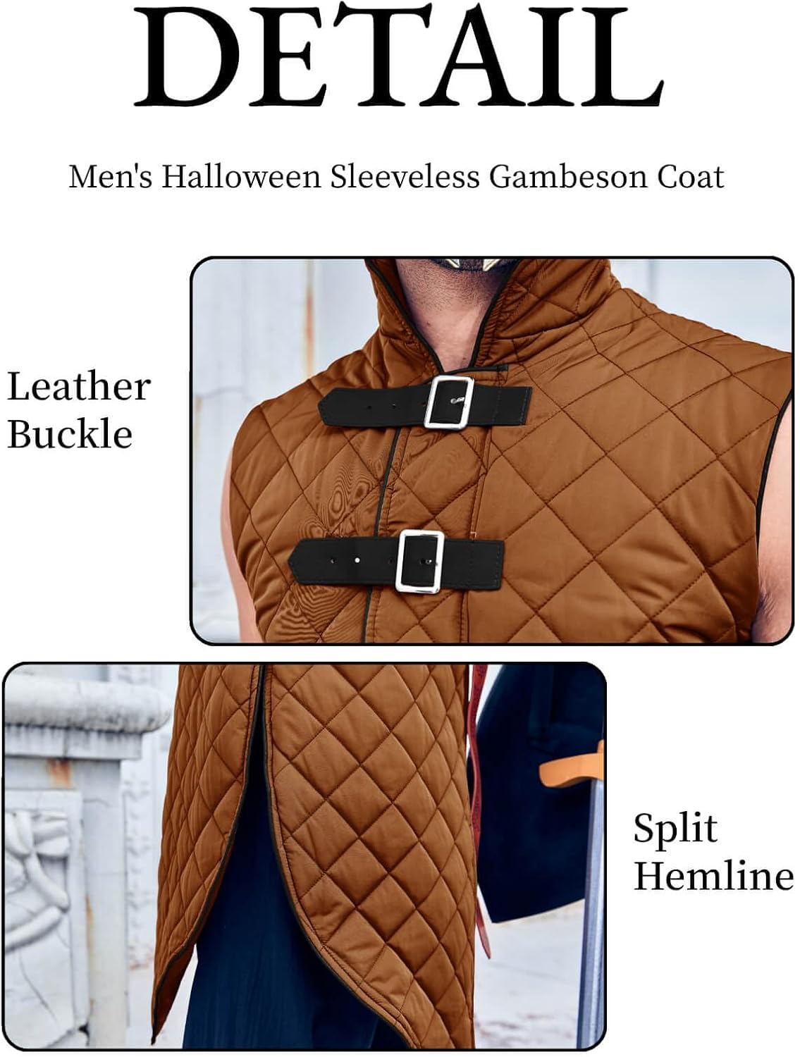 Runcati Men's Padded Gambeson Vest Sleeveless Aketon Armor Medieval Knight Surcoat Halloween LARP Costume Dress - Image 5