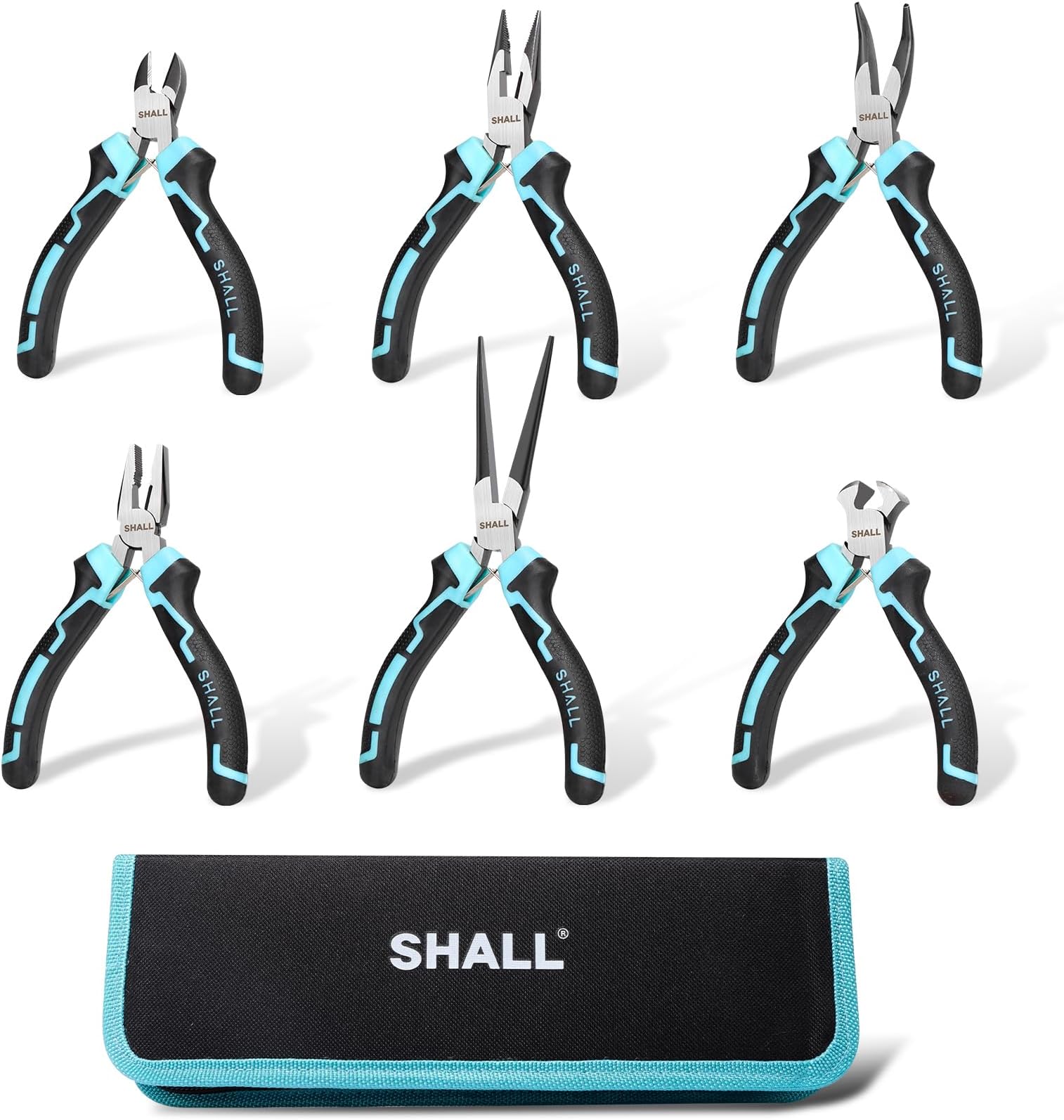 Mini Pliers Set, 6-Piece Small Pliers Tool Set Includes Needle Nose, Long Nose, Bent Nose, Diagonal, End Cutting and Linesman for Making Crafts, Electronic Repairing & Jewelry with Pouch