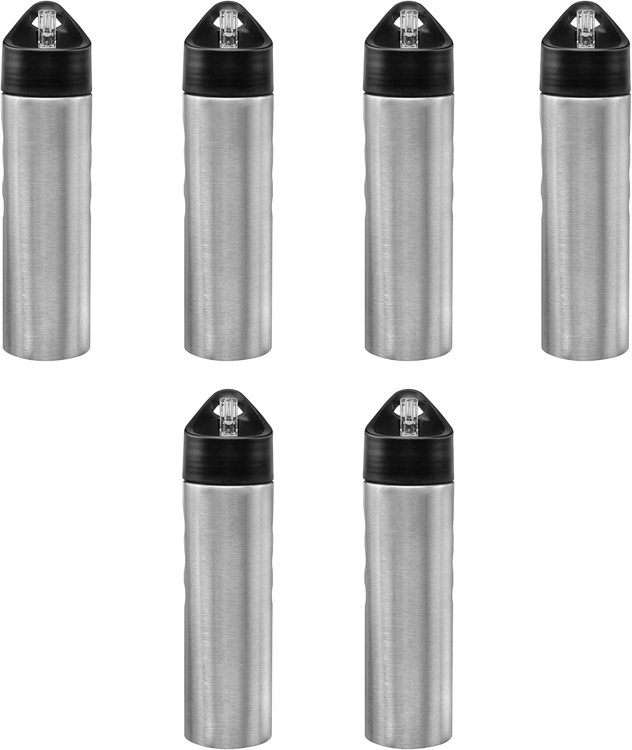 DISCOUNT PROMOS Slim Stainless Steel Water Bottles 25 oz, 6 pack, Reusable Gym Sports Bulk Pack, Silver