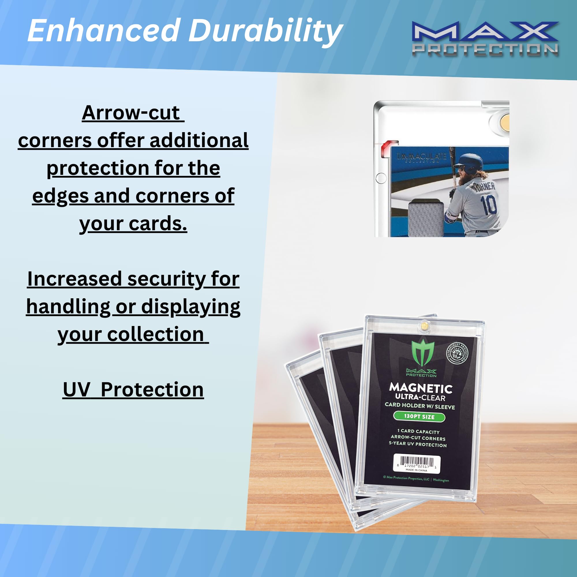 Max Protection Porta carte magnetico per carte con buste, confezione da 10 custodie ultra trasparenti da 130 pt, in plastica rigida, protezione UV, adatta a carte collezionabili sportive standard da