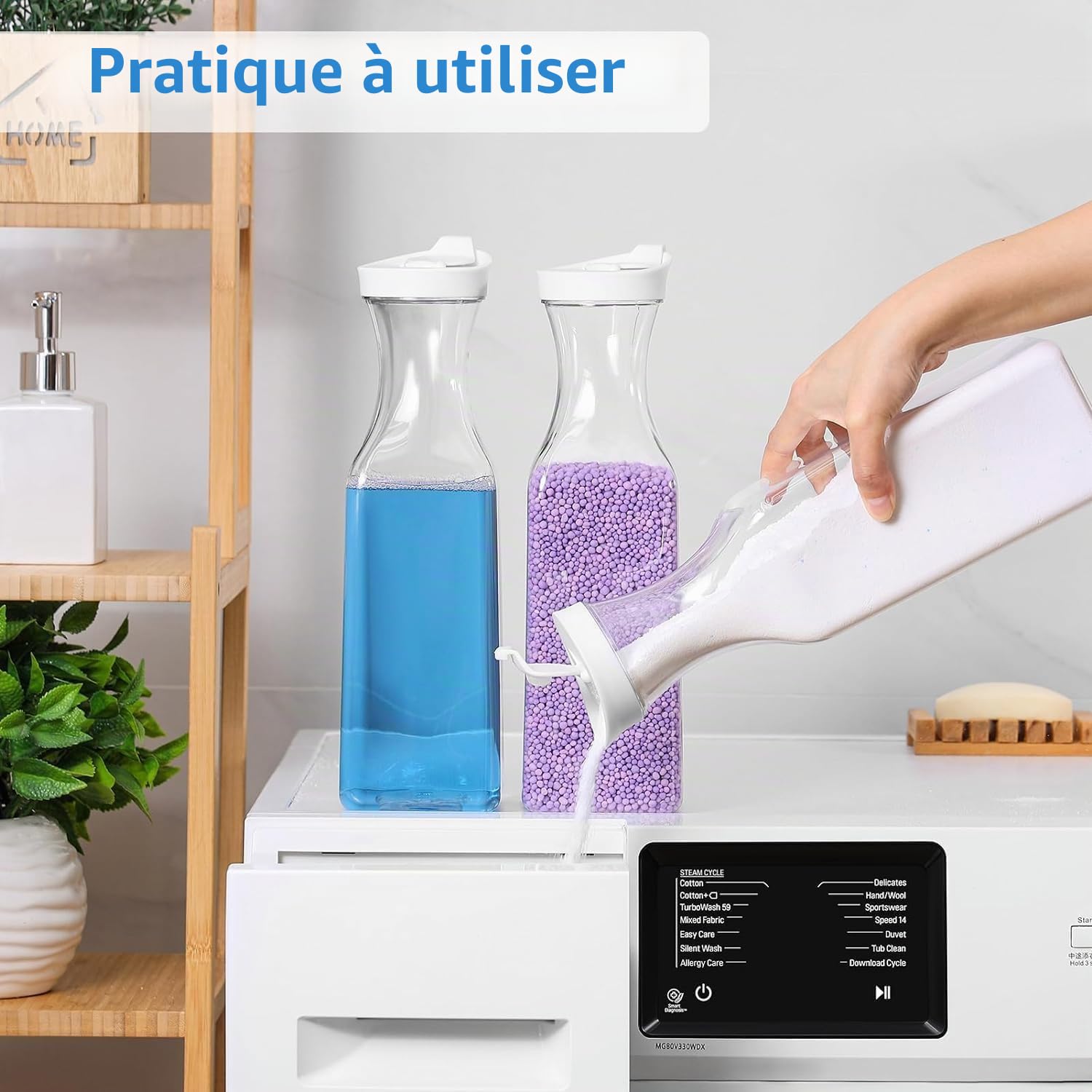 Lot de 3 distributeurs de lessive en poudre à lessive de 1,5 l pour adoucissant, détergents liquides et perles parfumées