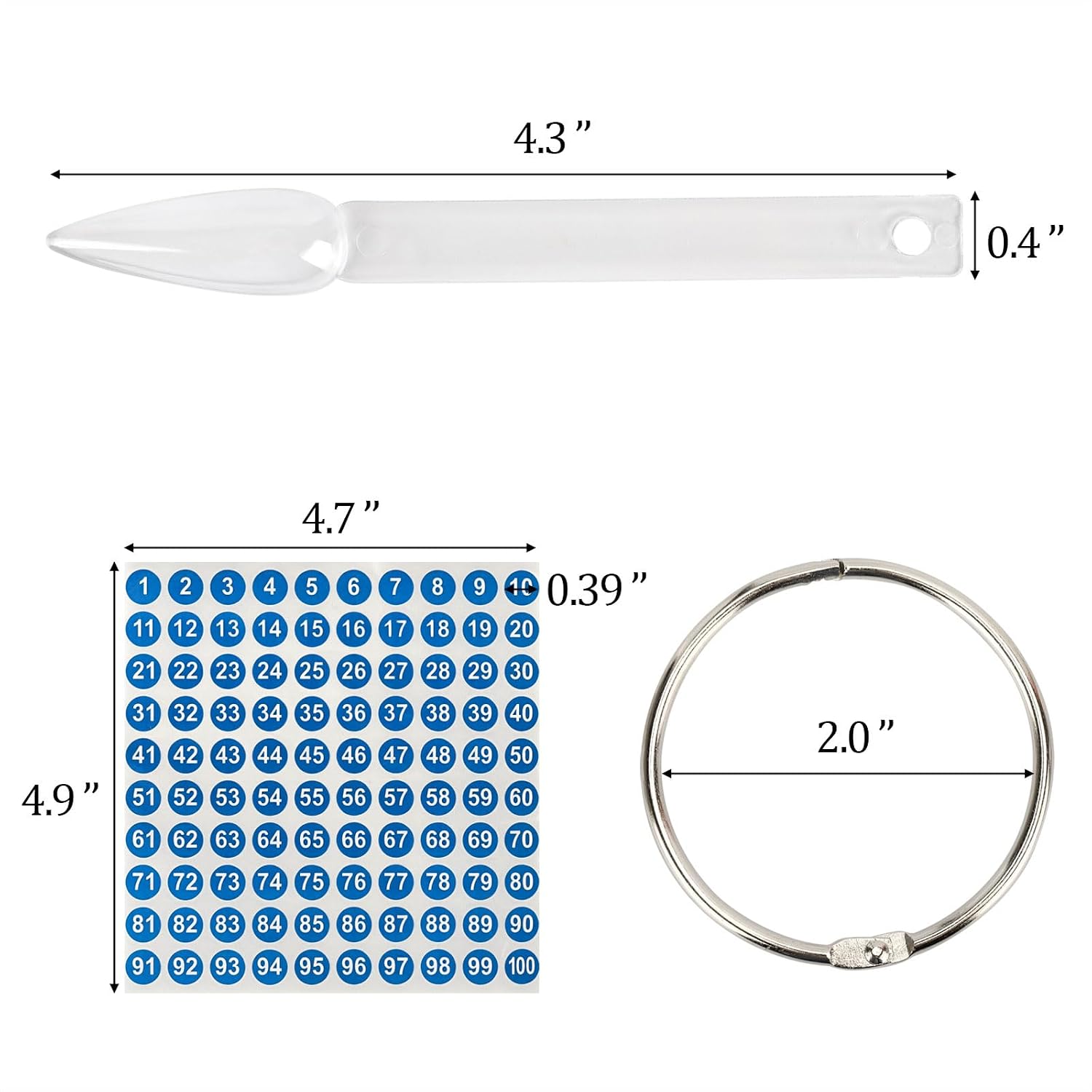 200 Pcs Clear Nail Swatch Sample Sticks with Ring and Number Stickers, Plastic Nail Swatches for Polish Color Display