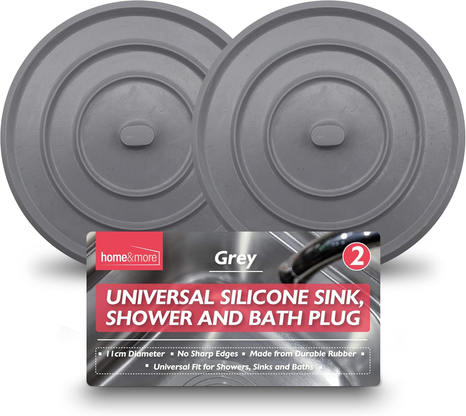 SOL 2pk Grey Silicone Universal Sink Plug and Bath Plug Replacement