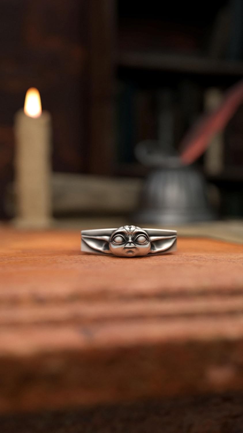 Baby Yoda 925 Sterling Silver Ring - Handmade Sci-Fi Jewelry for Fans