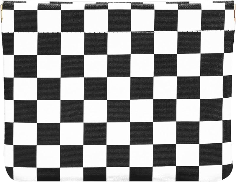 HIGH FIT Necessaire de Maquiagem em Couro Sintético com Fechamento Magnético, Preto e Branco com Padrão Xadrez, 18 x 0,5 x 13,97 cm, 1 unidade