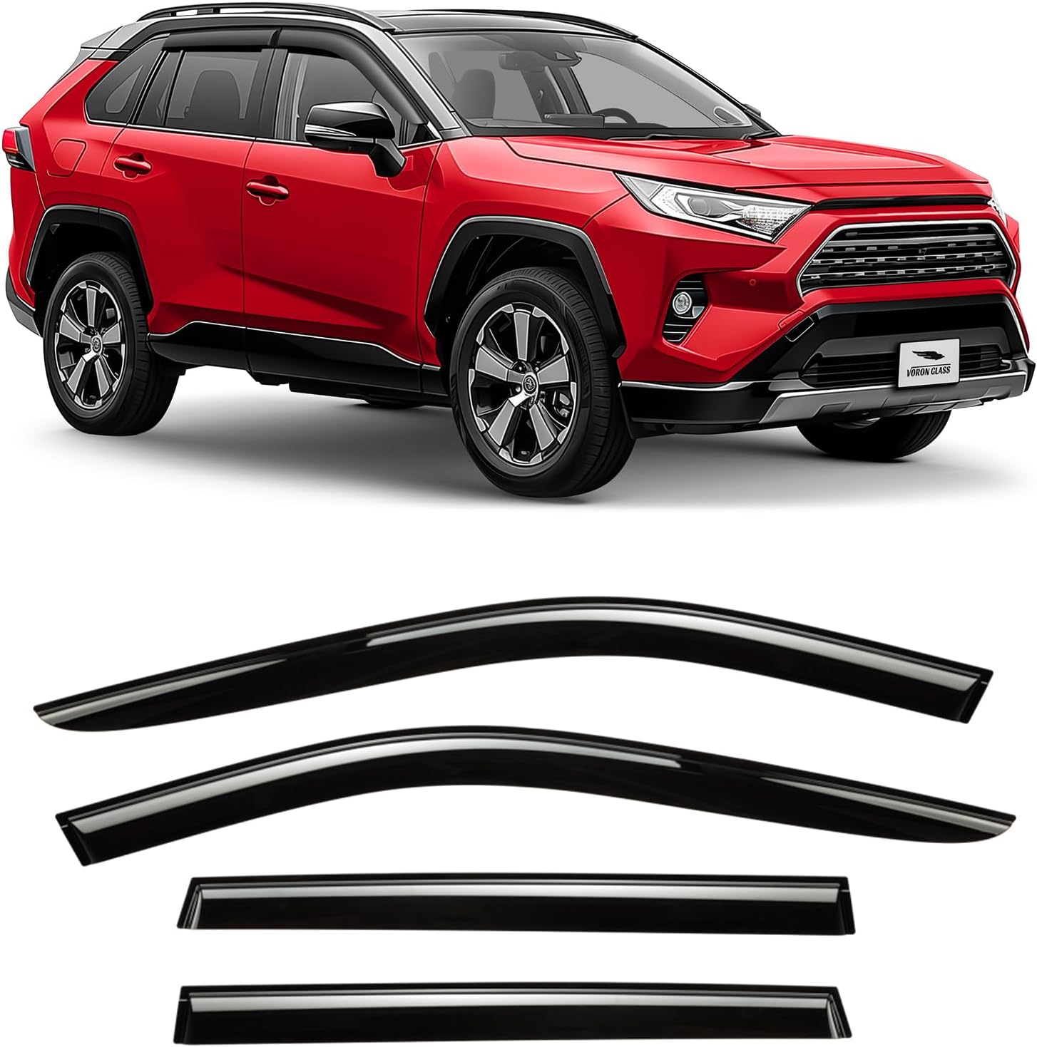 Voron Glass Tape-on Extra Durable Rain Guards for Toyota RAV4 2019-2025, Window Deflectors, Vent Window Visors, 4 Pieces - 120100
