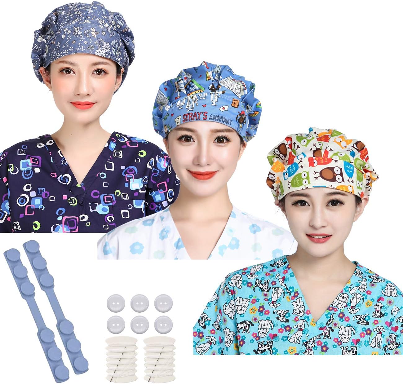 XGALBLA 3pcs Women's Adjustable Hats Cotton Head Covers Working Cap with Sweatband Multi-Color Value Set