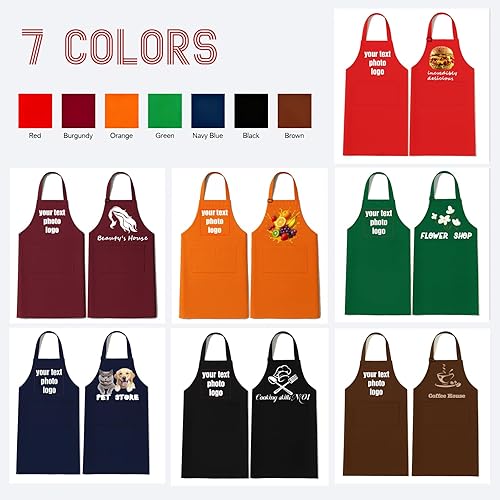 Miniatura 2 de Delantal personalizado con texto de logotipo personalizado para mujeres y hombres, delantal con logotipo personalizado con 2 bolsillos, regalo para