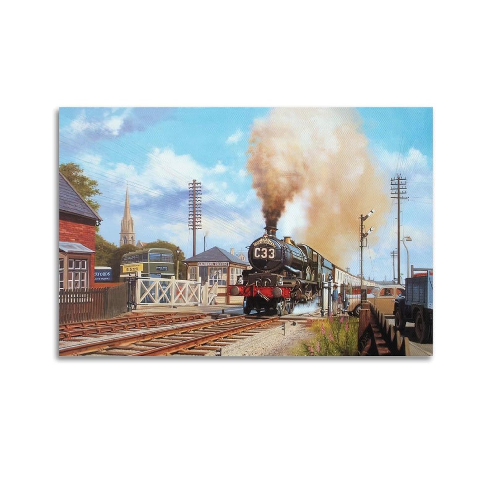 ZSZWHJ Vintage Industrial Art Poster Steam Train C33 Poster Decorative Painting Canvas Wall Posters And Art Picture Print Modern Family Bedroom Decor Posters 16x24inch(40x60cm)