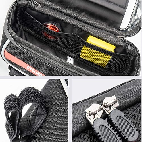 Miniatura 7 de Bolsas de marco delantero para bicicleta, bolsa impermeable para montaje en teléfono de bicicleta, visera táctil sensible, gran capacidad, tubo