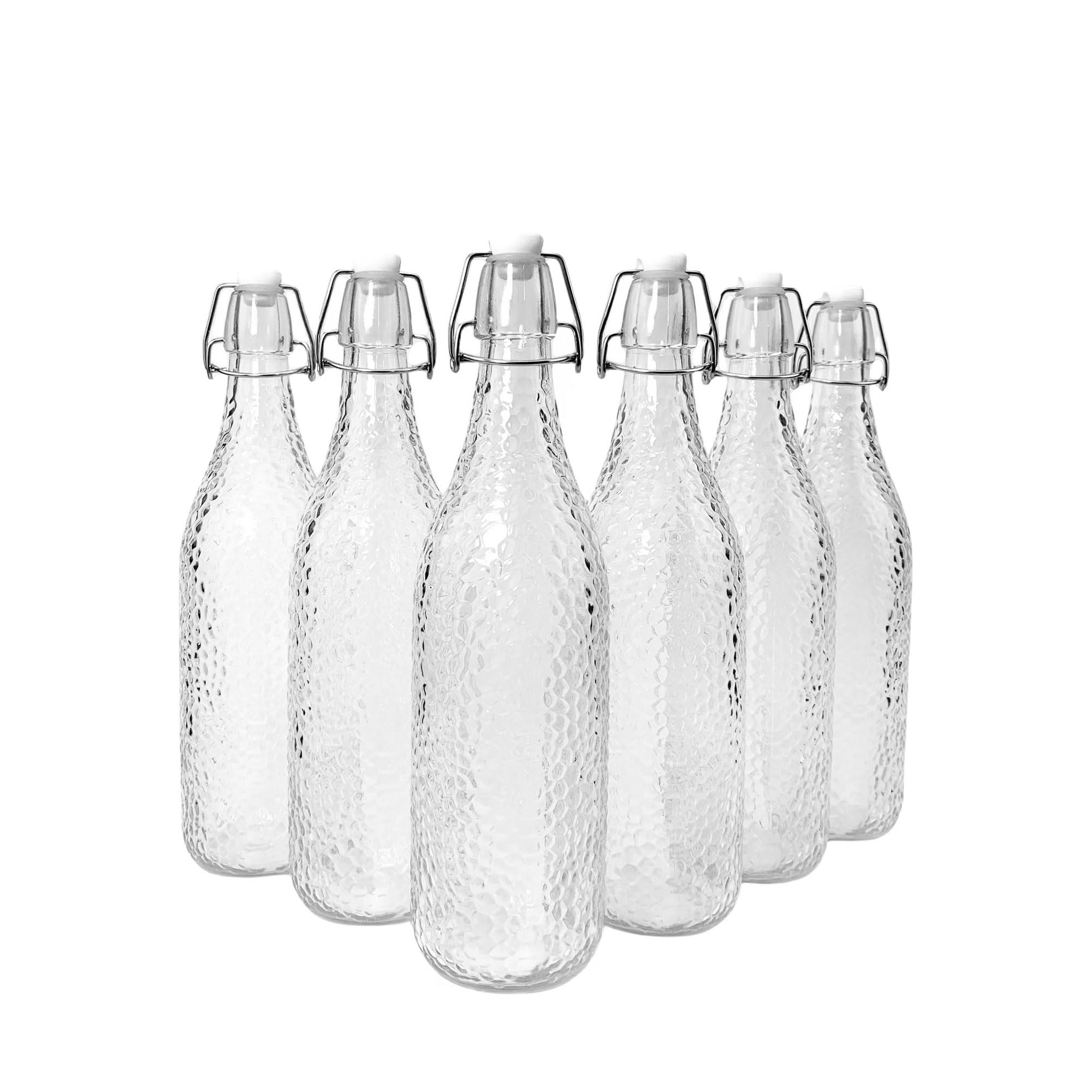 simpa 1L Vintage Style Clear Embossed Dots Patterned Bottles with Swing Top Lids