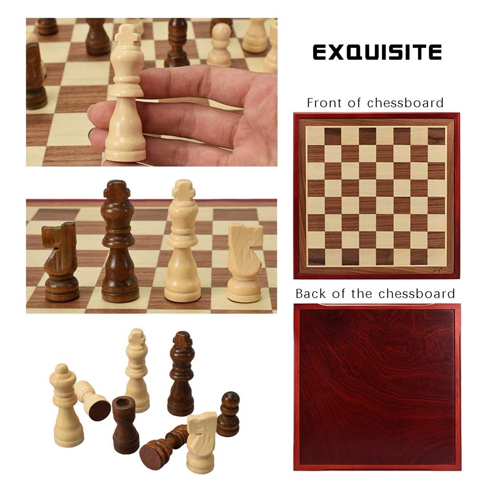 Scacchiera in legno intarsiato con pezzi in legno, design a dondolo, set di scacchi for adulti e bambini, regali da uomo scacchiera portatile(4inch)